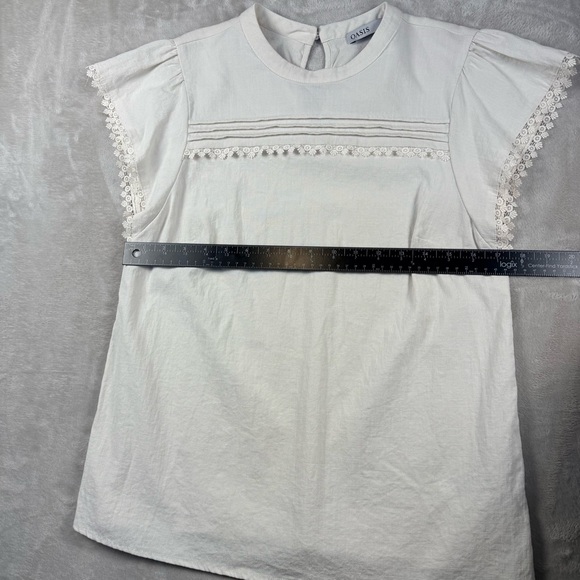 Oasis Ivory Lace Trim Flutter Sleeve Blouse | Size UK 12 / US 8 Cottagecore - Picture 7 of 9